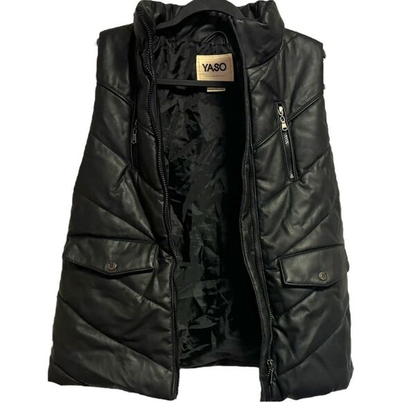 Yaso Black Faux Leather Puffer Vest Size Large - Picture 5 of 15